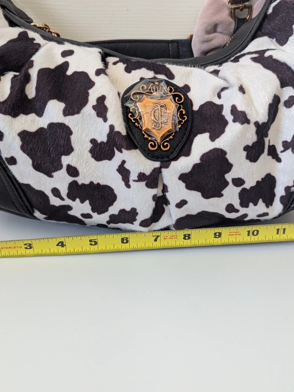 Juicy Couture Romance Cow Print Faux Fur Hobo Shoulder Bag Liquorice/White Y2k